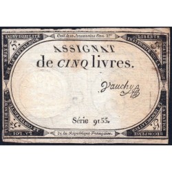 Assignat 46a - 5 livres - 10 brumaire an 2 - Signature 100 - Etat : TB-