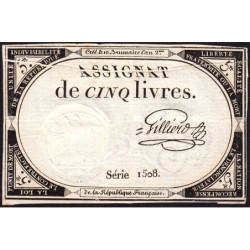 Assignat 46av2 - 5 livres - 10 brumaire an 2 - Signature 52 - Etat : SUP+