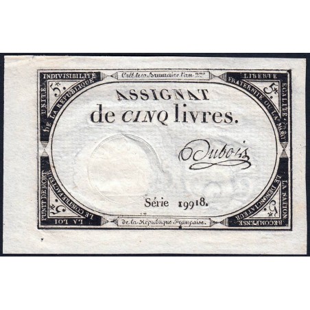 Assignat 46a - 5 livres - 10 brumaire an 2 - Signature 34 - Etat : SPL