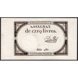 Assignat 46a - 5 livres - 10 brumaire an 2 - Signature 36 - Etat : SUP+