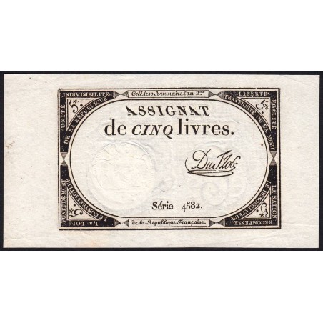 Assignat 46a - 5 livres - 10 brumaire an 2 - Signature 36 - Etat : SUP+
