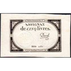 Assignat 46a - 5 livres - 10 brumaire an 2 - Signature 40 - Etat : SPL+