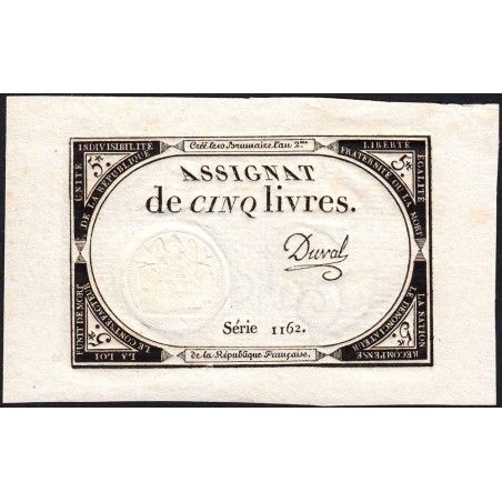 Assignat 46a - 5 livres - 10 brumaire an 2 - Signature 40 - Etat : SPL+