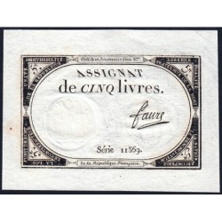 Assignat 46a - 5 livres - 10 brumaire an 2 - Signature 43 - Etat : SPL+