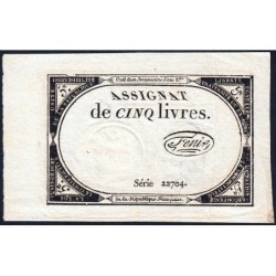 Assignat 46a - 5 livres - 10 brumaire an 2 - Signature 44 - Etat : SPL