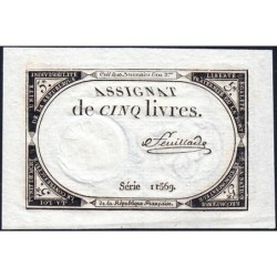 Assignat 46a - 5 livres - 10 brumaire an 2 - Signature 45 - Etat : SPL