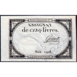 Assignat 46a - 5 livres - 10 brumaire an 2 - Signature 53 - Etat : SPL