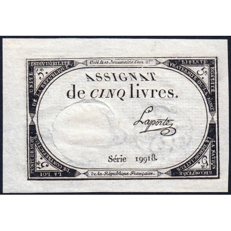 Assignat 46a - 5 livres - 10 brumaire an 2 - Signature 64 - Etat : pr.NEUF
