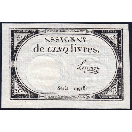 Assignat 46a - 5 livres - 10 brumaire an 2 - Signature 67 - Etat : pr.NEUF