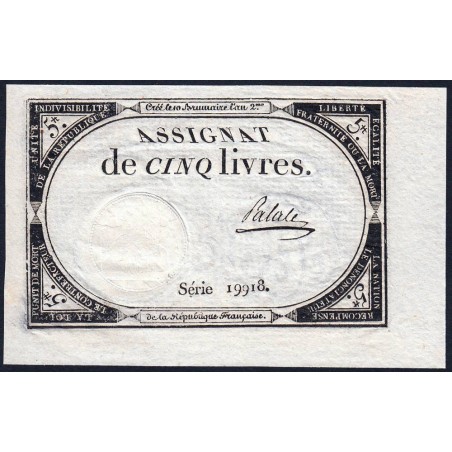 Assignat 46a - 5 livres - 10 brumaire an 2 - Signature 82 - Etat : SPL+