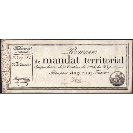 Promesse de mandat 59a - 25 francs - 28 ventôse an 4 - Sans série - Etat : SUP+