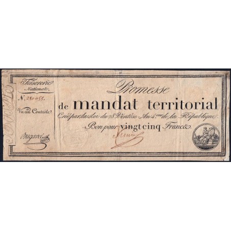 Promesse de mandat 59a - 25 francs - 28 ventôse an 4 - Sans série - Etat : TTB-