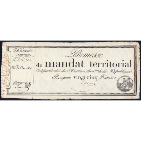 Promesse de mandat 59a - 25 francs - 28 ventôse an 4 - Sans série - Etat : TTB