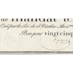Promesse de mandat 59a - 25 francs - 28 ventôse an 4 - Sans série - Etat : TTB