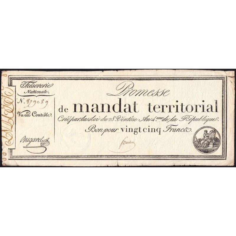 Promesse de mandat 59a - 25 francs - 28 ventôse an 4 - Sans série - Etat : TTB-