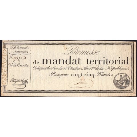 Promesse de mandat 59a - 25 francs - 28 ventôse an 4 - Sans série - Etat : TTB