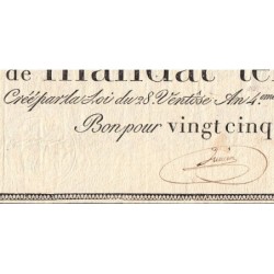 Promesse de mandat 59a - 25 francs - 28 ventôse an 4 - Sans série - Etat : TTB