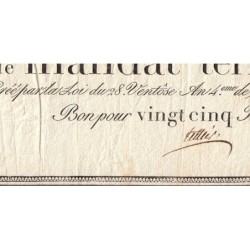 Promesse de mandat 59a - 25 francs - 28 ventôse an 4 - Sans série - Etat : TTB-