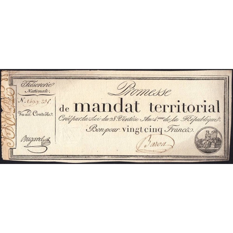 Promesse de mandat 59a - 25 francs - 28 ventôse an 4 - Sans série - Etat : TTB