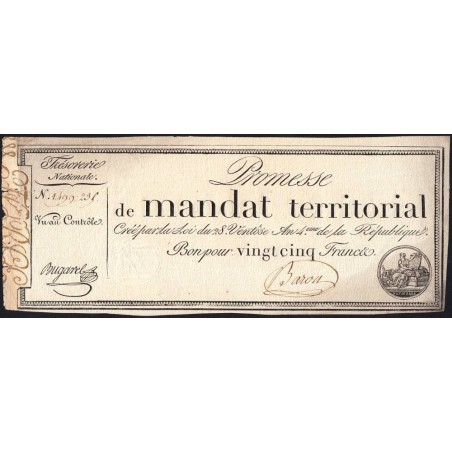 Promesse de mandat 59a - 25 francs - 28 ventôse an 4 - Sans série - Etat : TTB