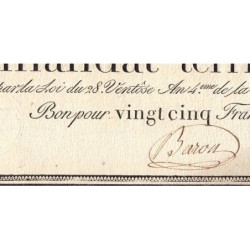 Promesse de mandat 59a - 25 francs - 28 ventôse an 4 - Sans série - Etat : TTB