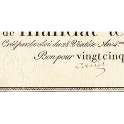 Promesse de mandat 59b - 25 francs - 28 ventôse an 4 - Série 3 - Etat : TB