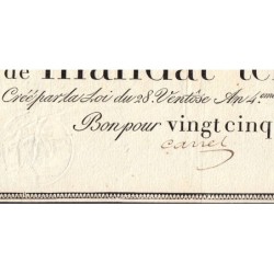 Promesse de mandat 59b - 25 francs - 28 ventôse an 4 - Série 3 - Etat : TB+