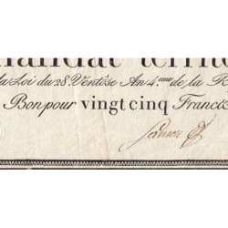 Promesse de mandat 59b - 25 francs - 28 ventôse an 4 - Série 3 - Etat : TTB
