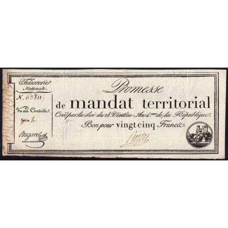 Promesse de mandat 59b - 25 francs - 28 ventôse an 4 - Série 4 - Etat : TTB
