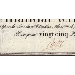 Promesse de mandat 59b - 25 francs - 28 ventôse an 4 - Série 4 - Etat : TTB