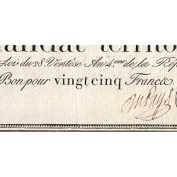 Promesse de mandat 59b - 25 francs - 28 ventôse an 4 - Série 6 - Etat : B+