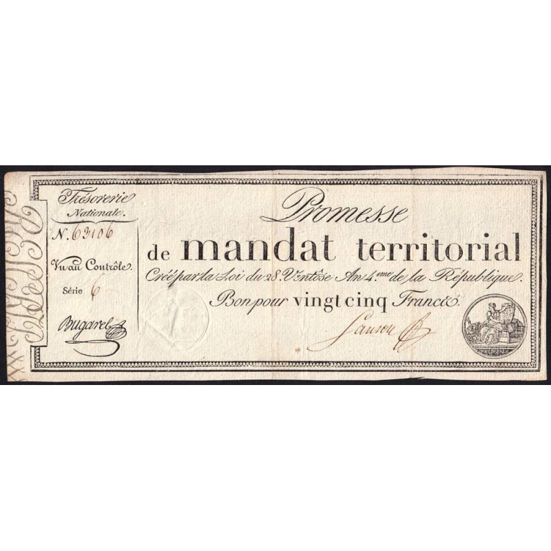 Promesse de mandat 59b - 25 francs - 28 ventôse an 4 - Série 6 - Etat : SUP