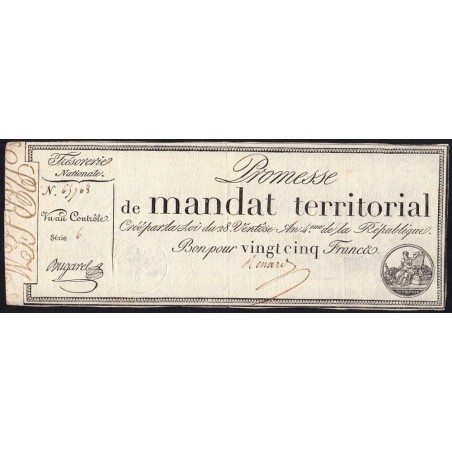 Promesse de mandat 59b - 25 francs - 28 ventôse an 4 - Série 6 - Etat : TTB+