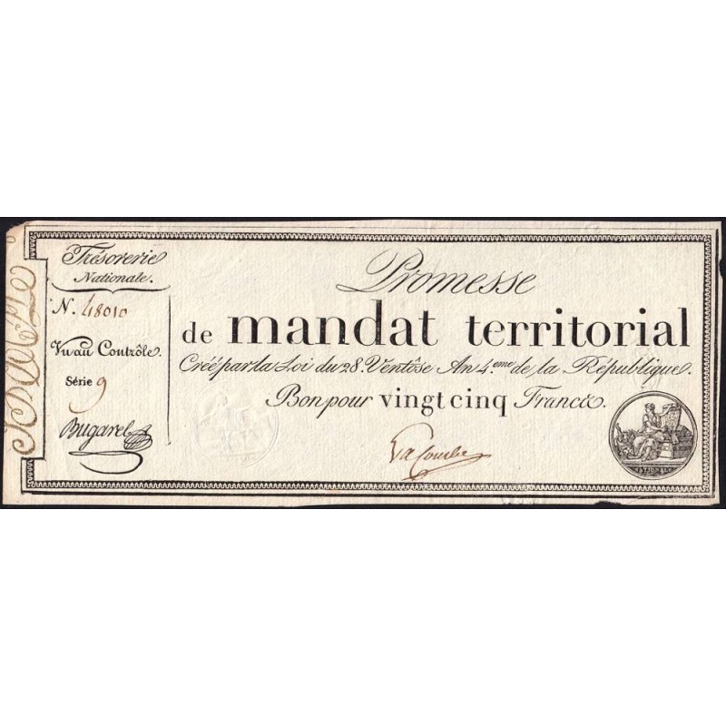Promesse de mandat 59b - 25 francs - 28 ventôse an 4 - Série 9 - Etat : TTB+