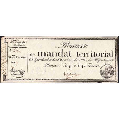 Promesse de mandat 59b - 25 francs - 28 ventôse an 4 - Série 9 - Etat : TTB+