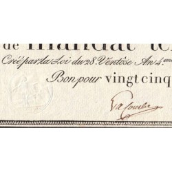 Promesse de mandat 59b - 25 francs - 28 ventôse an 4 - Série 9 - Etat : TTB+