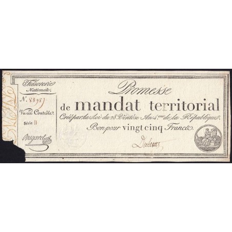 Promesse de mandat 59b - 25 francs - 28 ventôse an 4 - Série 11 - Etat : B+