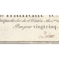 Promesse de mandat 59b - 25 francs - 28 ventôse an 4 - Série 11 - Etat : B+