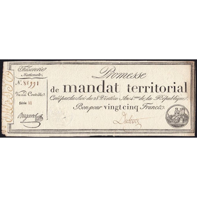 Promesse de mandat 59b - 25 francs - 28 ventôse an 4 - Série 11 - Etat : TTB