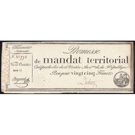 Promesse de mandat 59b - 25 francs - 28 ventôse an 4 - Série 11 - Etat : TTB