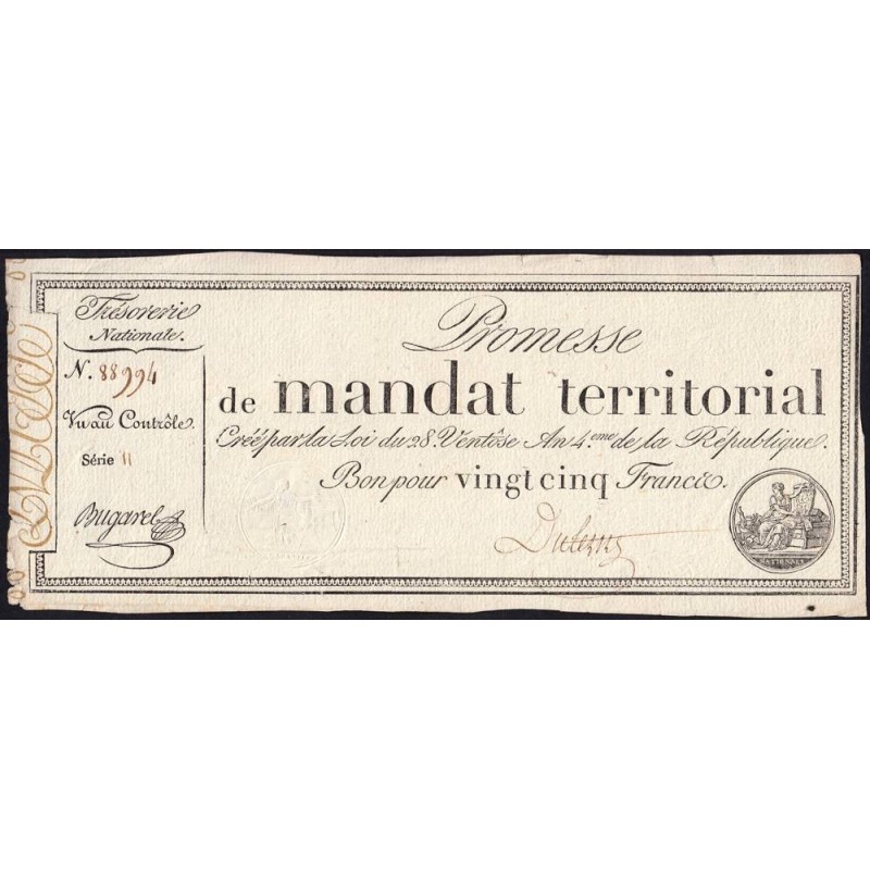 Promesse de mandat 59b - 25 francs - 28 ventôse an 4 - Série 11 - Etat : TTB+