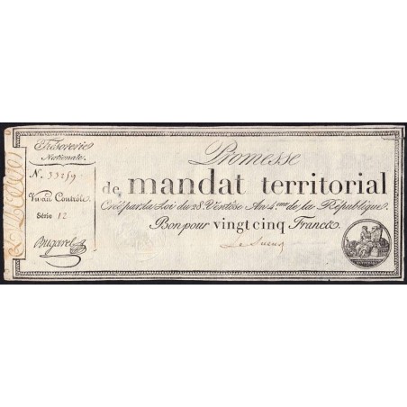 Promesse de mandat 59b - 25 francs - 28 ventôse an 4 - Série 12 - Etat : TTB