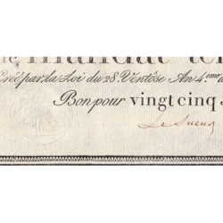 Promesse de mandat 59b - 25 francs - 28 ventôse an 4 - Série 12 - Etat : TTB