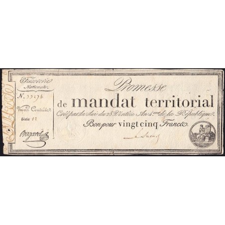 Promesse de mandat 59b - 25 francs - 28 ventôse an 4 - Série 12 - Etat : TTB-