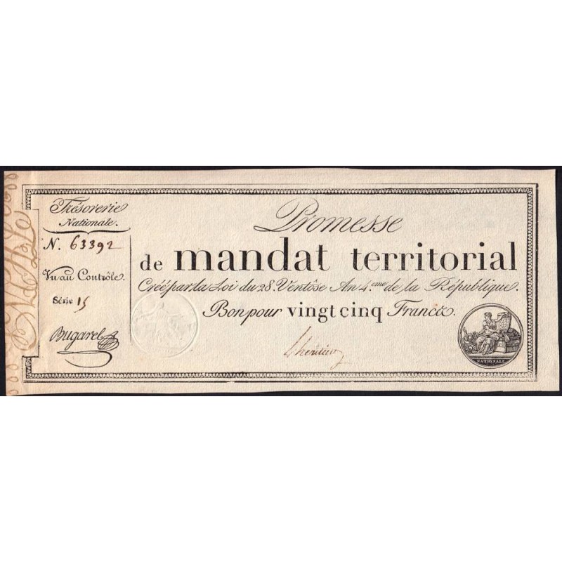 Promesse de mandat 59b - 25 francs - 28 ventôse an 4 - Série 15 - Etat : SUP+