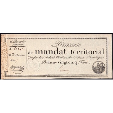 Promesse de mandat 59b - 25 francs - 28 ventôse an 4 - Série 15 - Etat : SUP+