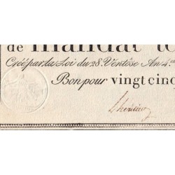 Promesse de mandat 59b - 25 francs - 28 ventôse an 4 - Série 15 - Etat : SUP+
