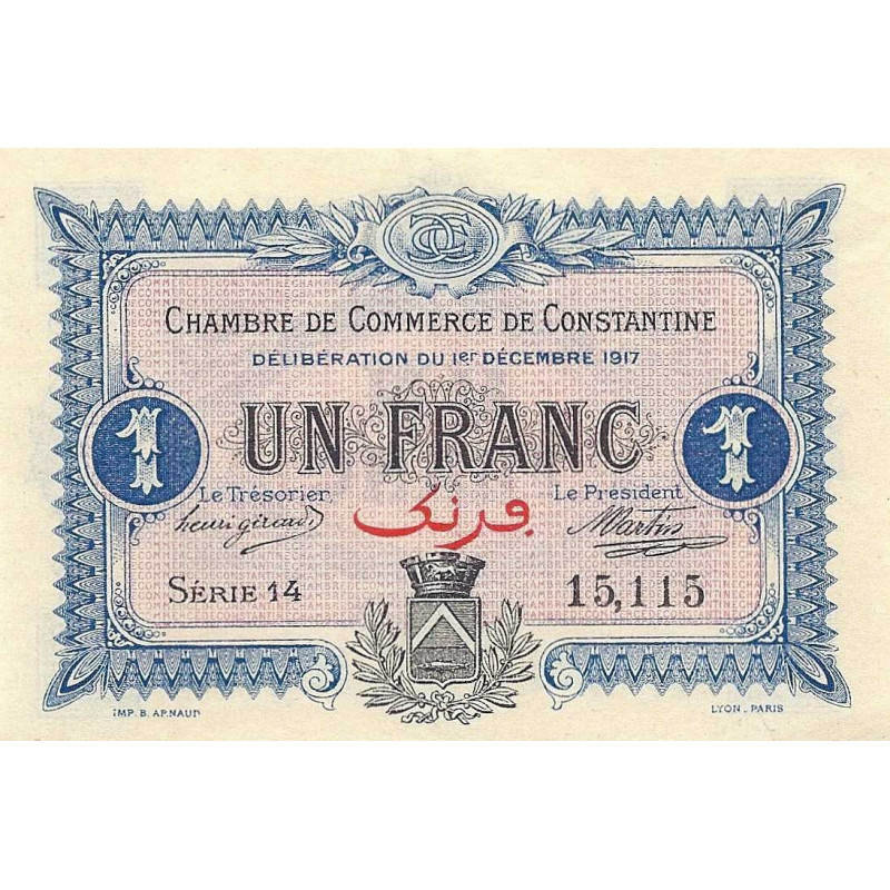 Algérie - Constantine 140-15 - 1 franc - Série 14 - 01/12/1917 - Etat : SPL