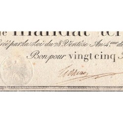Promesse de mandat 59b - 25 francs - 28 ventôse an 4 - Série 18 - Etat : SUP+