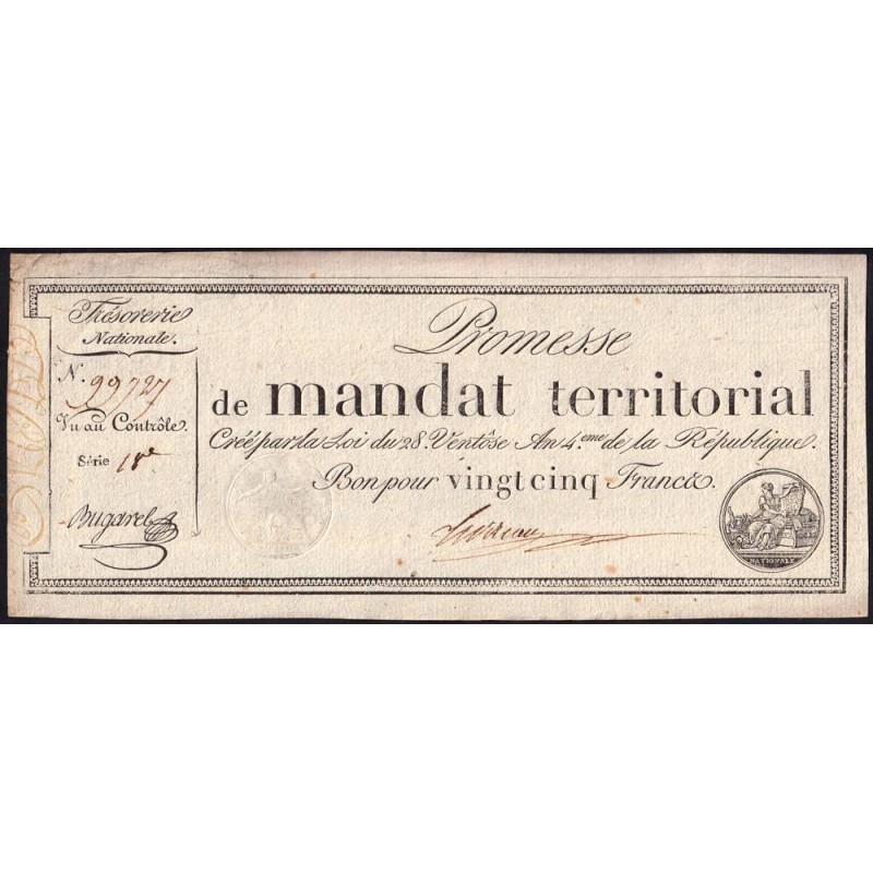 Promesse de mandat 59b - 25 francs - 28 ventôse an 4 - Série 18 - Etat : SUP+